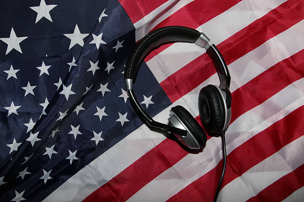 istock Earphones on American Flag 488318192