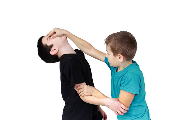 istock Boy in blue T-shirt holds reception against the boy 488327167