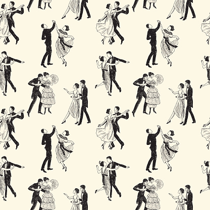 Vector drawing of the dancing vintage pairs.