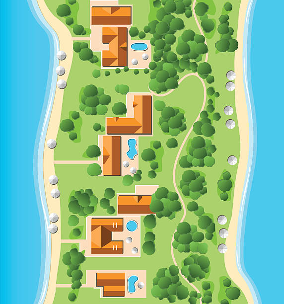 курорт на побережье - map tourist resort built structure plan stock illustrations