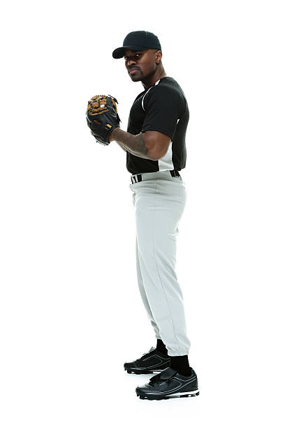 istock Side view of baseball player standing 488328797