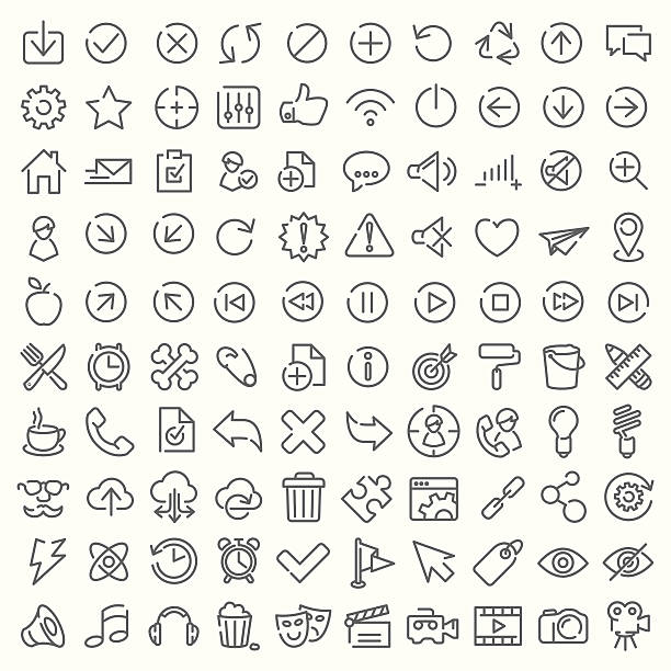 One hundred vector line icons set For web design and user interface clear eyes stock illustrations