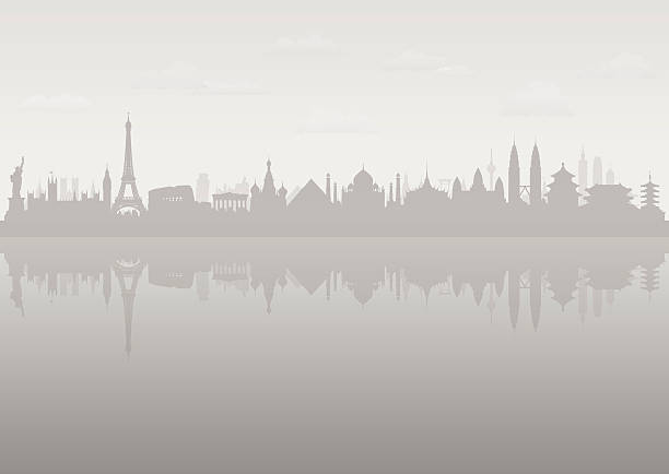 серый мир города (отдельный передвижной зданий) - skyline earth silhouette city stock illustrations
