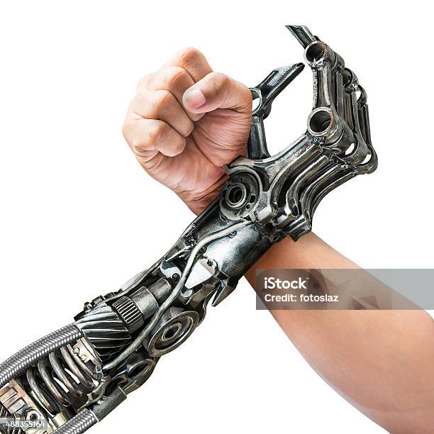 Human And Robot Arm Wrestling Stock Photo - Download Image Now - Robot, Fighting, Physical Pressure