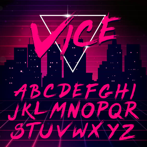 80s Retro Futurism style Font. Vector Brush Stroke Alphabet