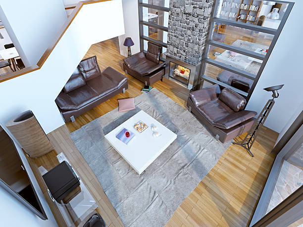istock Idea of modern high-ceiling lounge room 488356036