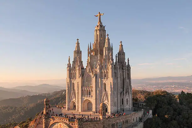 BARCELONA, SPAIN - JANUARY 03, 2015: Tourists visiting Sagrat Cor church on Mount Tibidabo