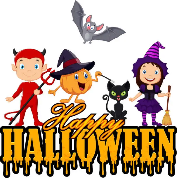 Vector illustration of Happy kids with Halloween costume isolated on white background