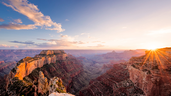 Sunset view from the over look on Cape Royal in Grand Canyon North Rim.