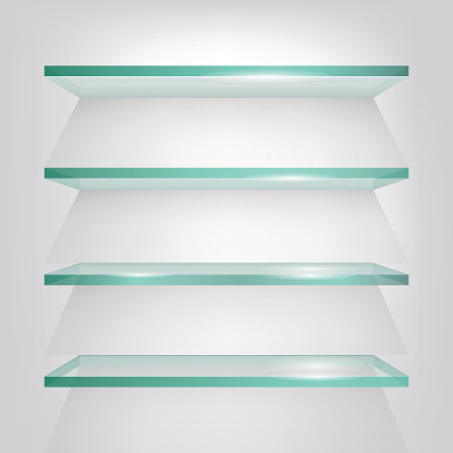 Glass shelves on light grey background. Vector eps10 illustration