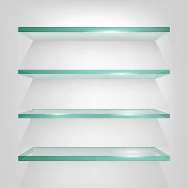 Vector illustration of Glass shelves on light grey background. Vector eps10 illustration