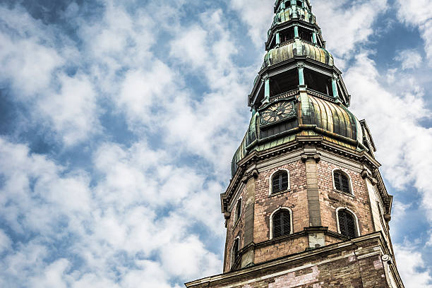 Saint Peters Church is a tall Lutheran church in Riga, Latvia