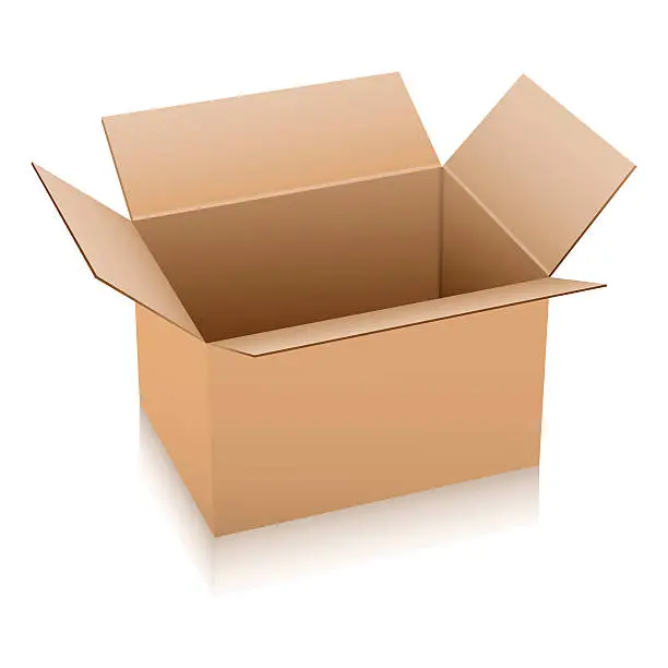 Vector illustration of open corrugated cardboard box on white background