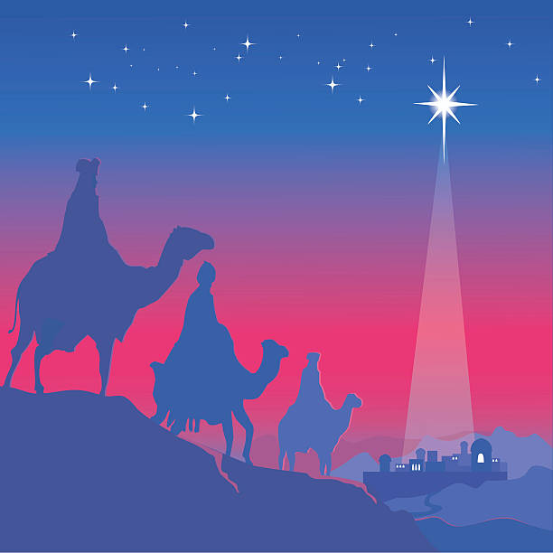 Three wise men. Vector Three wise men on camels. Night scene. Vector illustration bethlehem star stock illustrations