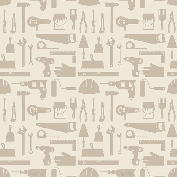 ilustraciones, imágenes clip art, dibujos animados e iconos de stock de patrones sin fisuras con iconos de herramientas de reparación de trabajo. - wrench spanner work tool backgrounds