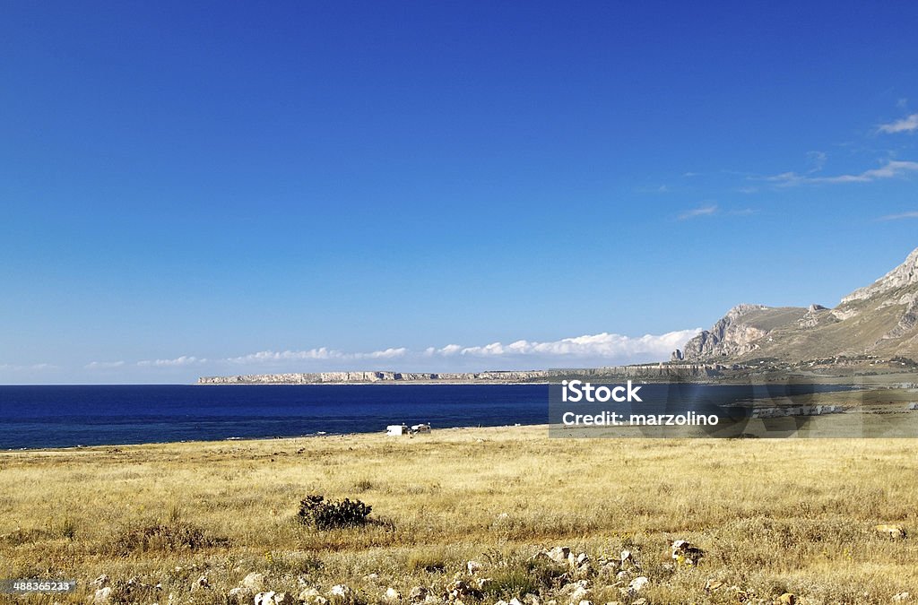 Quater's castelluzzo Castelluzzo coastal zone and Capo san Vito in background, north-western Sicily Beach Stock Photo
