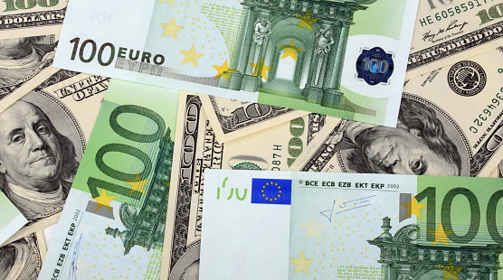 100 dollar and euro banknote