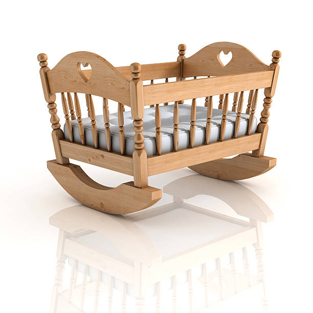 cradle 3d-illustration, isoliert auf weiss - babybett stock-fotos und bilder