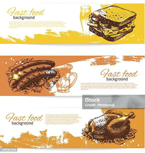 Vintage Banners De Fast Food - Arte vetorial de stock e mais imagens de Alimentação Não-saudável - Alimentação Não-saudável, Batatas Preparadas, Brinde