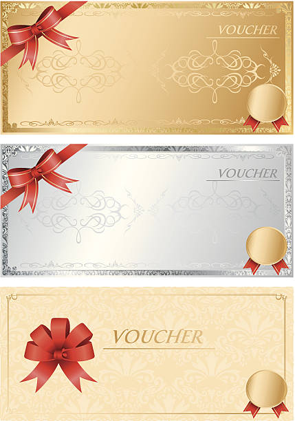 illustrazioni stock, clip art, cartoni animati e icone di tendenza di vettore voucher - imitation currency paper currency gold