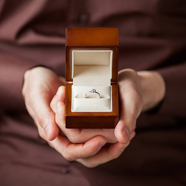 istock Man giving an engagement  box with ring 488368803