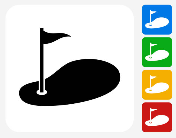 golf ikony płaskie projektowania graficznego - putting green obrazy stock illustrations