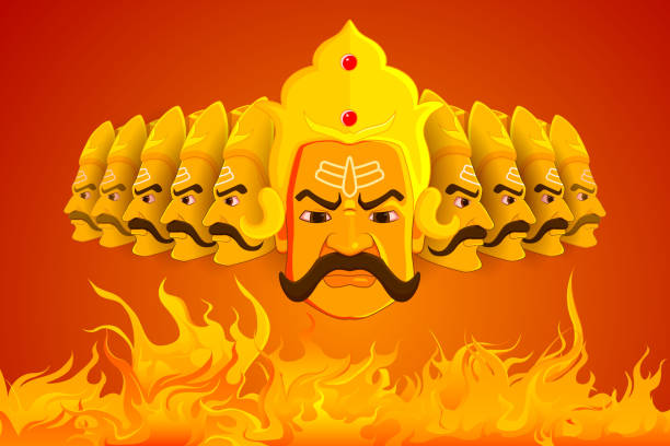 Ravana burning in fire on Dussehra vector illustration of Ravana burning in fire on Dussehra ravana in happy dussehra stock illustrations