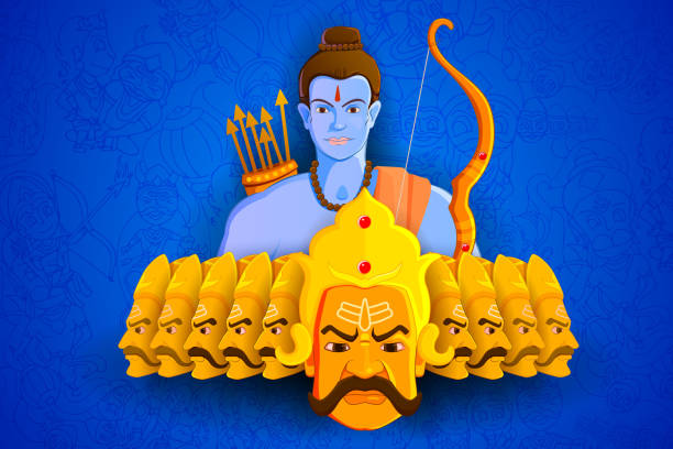 Rama killing Ravana in Happy Dussehra vector illustration of Rama killing Ravana in Happy Dussehra ravana in happy dussehra stock illustrations