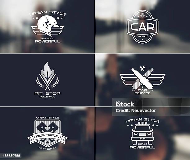 Car Service Badges And Logo On Blurred Backgrounds Stock Illustration - Download Image Now - Cycling, Sports Race, Motorcycle