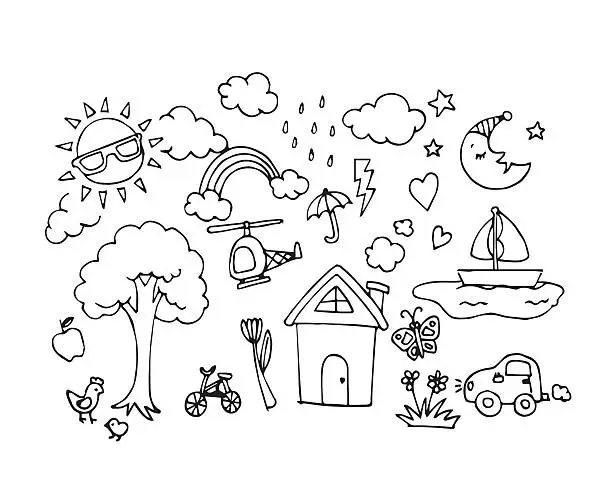 Vector illustration of Vector of Hand drawn sketch doodles in baby draw concept