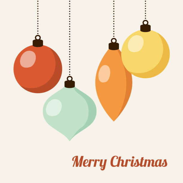 retro christmas card mit christmas ball, vektor - weihnachtskugeln stock-grafiken, -clipart, -cartoons und -symbole