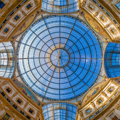 Dome in the center of Galleria Vittorio Emanuele II, Milan, Lombardy, Italy, southern Europe, shopping mall, travelling landmark, architecture detail