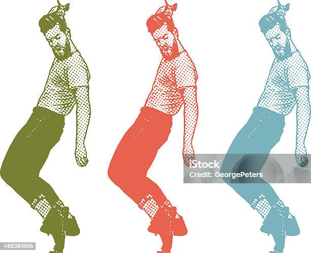 Vintage 1950s Young Man Dancing And Combing Hair Stock Illustration - Download Image Now - Retro Style, Dancing, 1950-1959