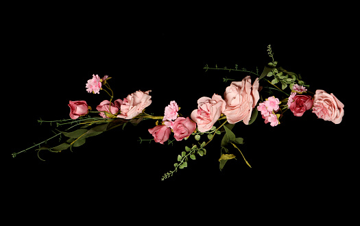 pink wedding rose garland on black background