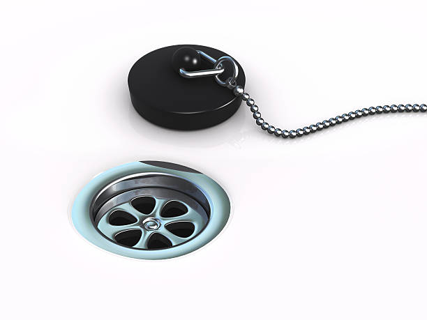 3d Drain and plug 3d render of a drain hole and plug stopper stock pictures, royalty-free photos & images