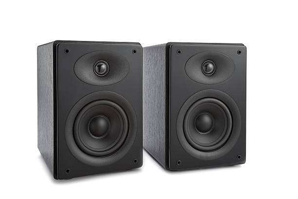 istock Pair of modern music speakers isolated 488390011