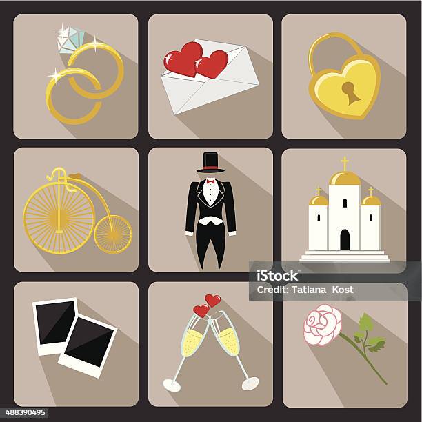 Designhochzeiticons Für Webund Mobilevintage Vektor Stock Vektor Art und mehr Bilder von Altertümlich