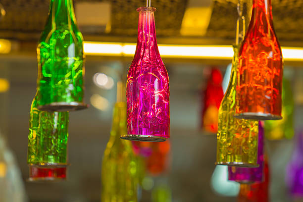 Beautiful colorful bottle hanging on the ceiling.