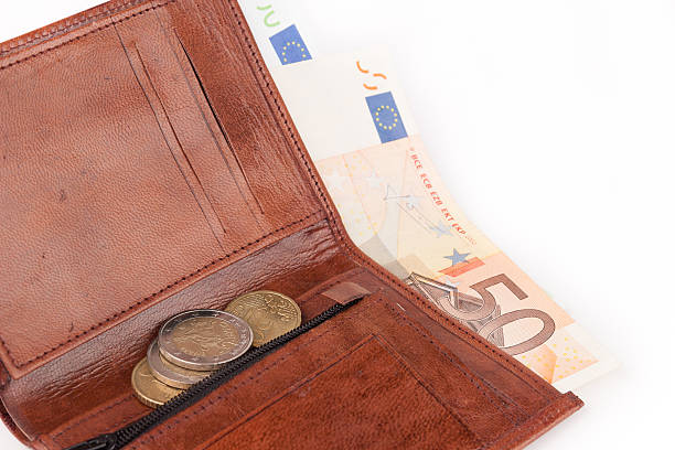 istock Brown wallet with EU money 488392291