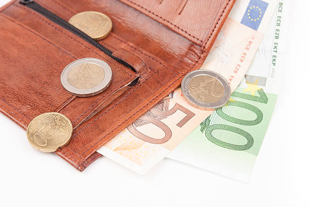 istock Brown wallet with EU money 488392297