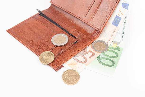 istock Brown wallet with EU money 488393035