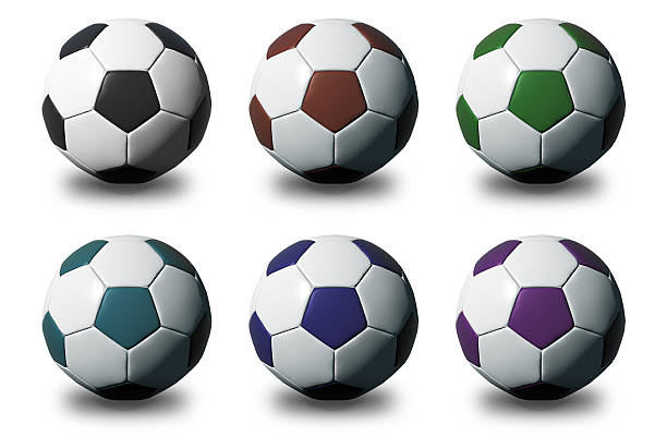 istock Colorful 3D soccer balls isolated on white background 488393691