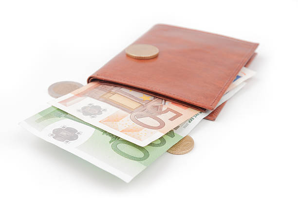 istock Brown wallet with EU money 488395223