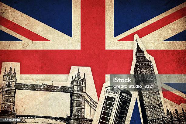 Flag Of United Kingdom With Monuments Stock Illustration - Download Image Now - Backgrounds, London - England, England