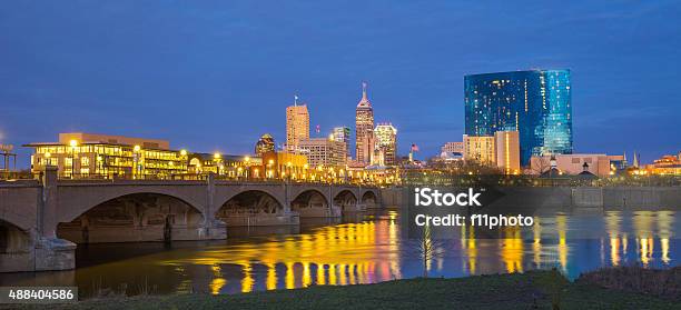 Indianapolis Skyline And The White River Stock Photo - Download Image Now - Indianapolis, Urban Skyline, Night