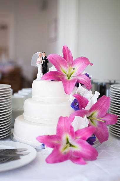 Wedding cake with pink flowers