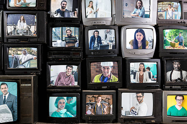 Professionals Working professions  on old television screen - All images are from my portfolio. same person multiple images stock pictures, royalty-free photos & images