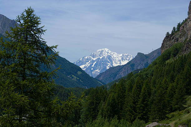 Mont Blanc peak from Italian side visible from Cogne stock photo
