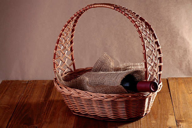 istock Basket with bottle of wine 488409506