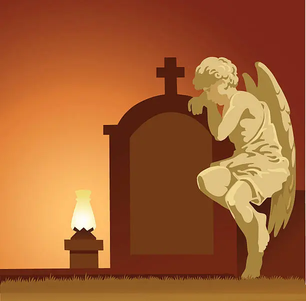 Vector illustration of Angel at the Grave With Copy Space